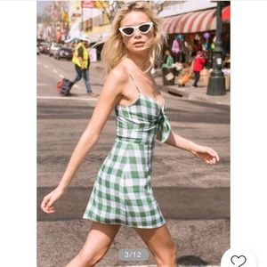 NWOT Reformation Gingham Tie-Front Dress